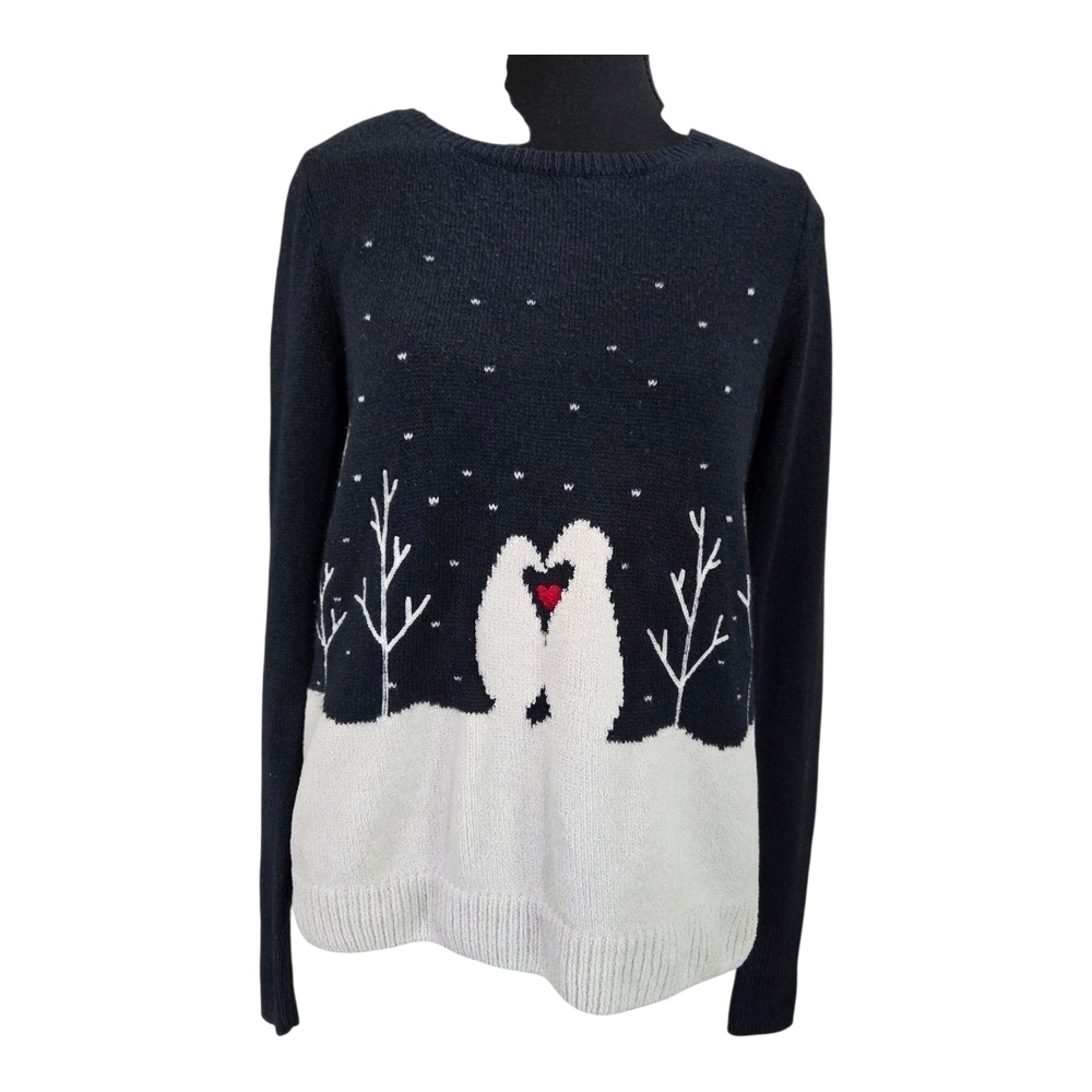 Reitmans Blue and White Penguin Sweater Size Small